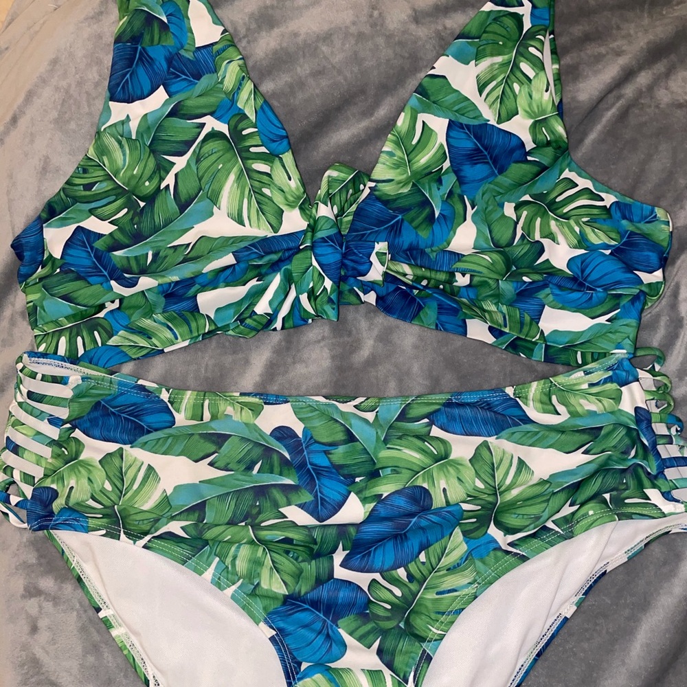 SHEIN SWIM BIKINI BLUE GREEN HIGH WAIST 3X